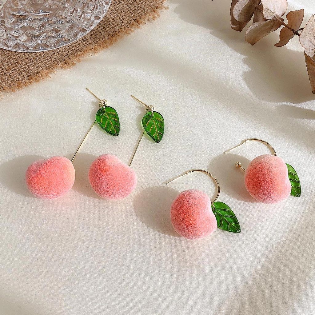 Anting Tusuk Gantung Bahan Sterling Silver 925 Desain Buah Peach Gaya Korea Untuk Wanita