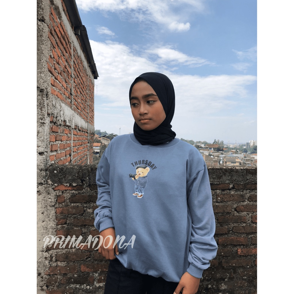 Crewneck wanita &amp; pria sweter flece ori motif terbaru L XL XXL