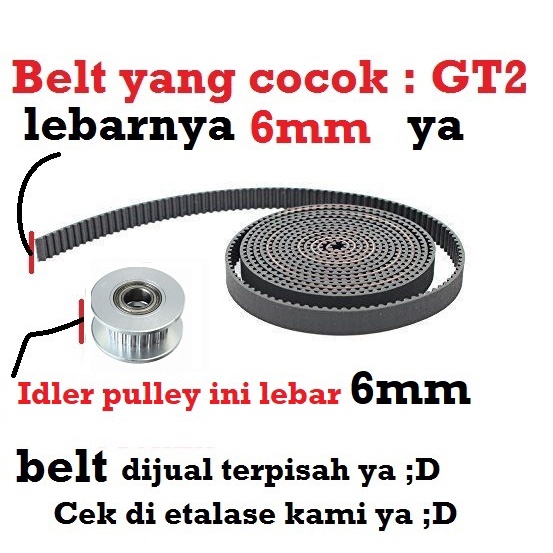 [HAEBOT] GT2 Idler Pulley 20T W6 Bergigi Bore 3 4 5 6mm with Teeth Lebar 6mm W6 Timing Belt Toothed CNC 3D Printer Idle Puley Mini Bearing Tensioner Tension Width Aluminium