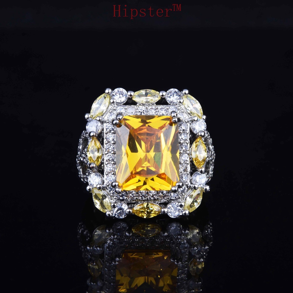 Luxury New Fashion Colored Gems Micro-Inlaid Square Diamond Open Ring