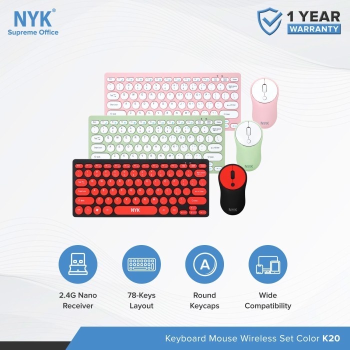 NYK K20 Keyboard+mouse Membrane Wireless Mouse Optical WARNA