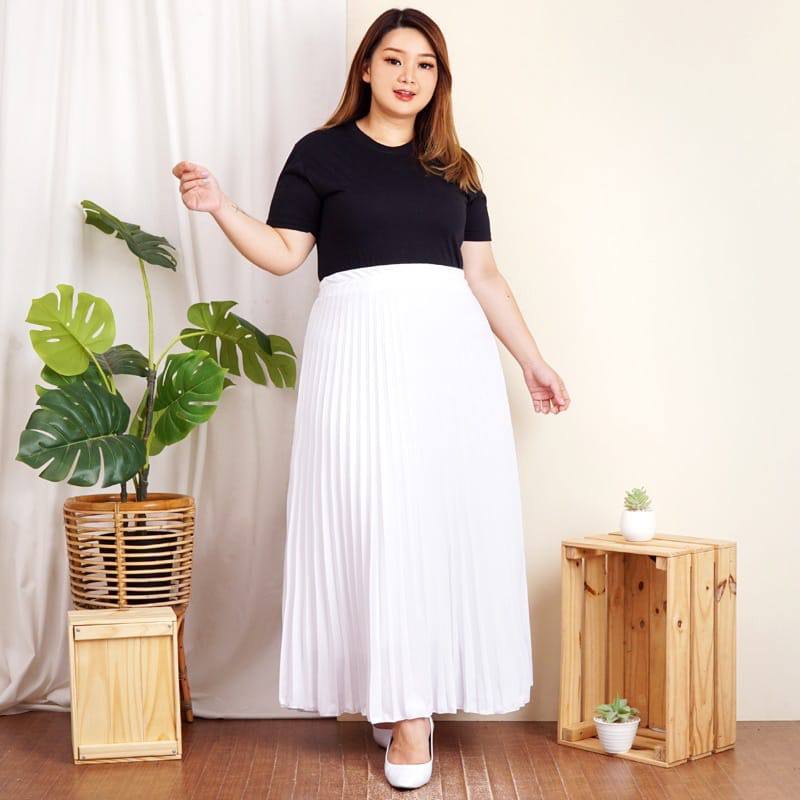 KIYOREN ROK PLISKET JUMBO PUTIH FURING XXXL BIGSIZE HYGET MELAR MAYUNG PLEATED SKIRT MAXI MUSLIM BUMIL