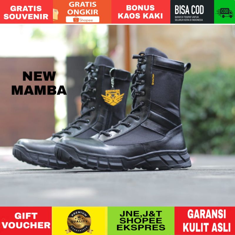 SEPATU PDL TNI POLRI SEKURITY OUTDOR HIKING BIKER BAHAN KULIT SAPI MERK BROTRHER MAMBA PAKAI RESLETING SUDAH DI SOL