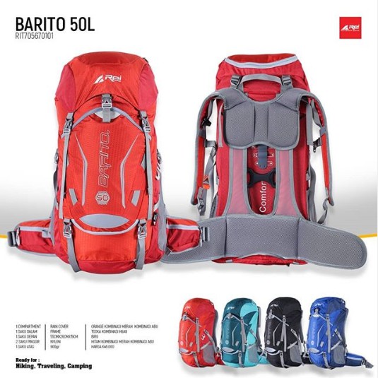 Tas Gunung Rei Barito 50L // Tas Carrier Rei Kapasitas 50L Include Raincover