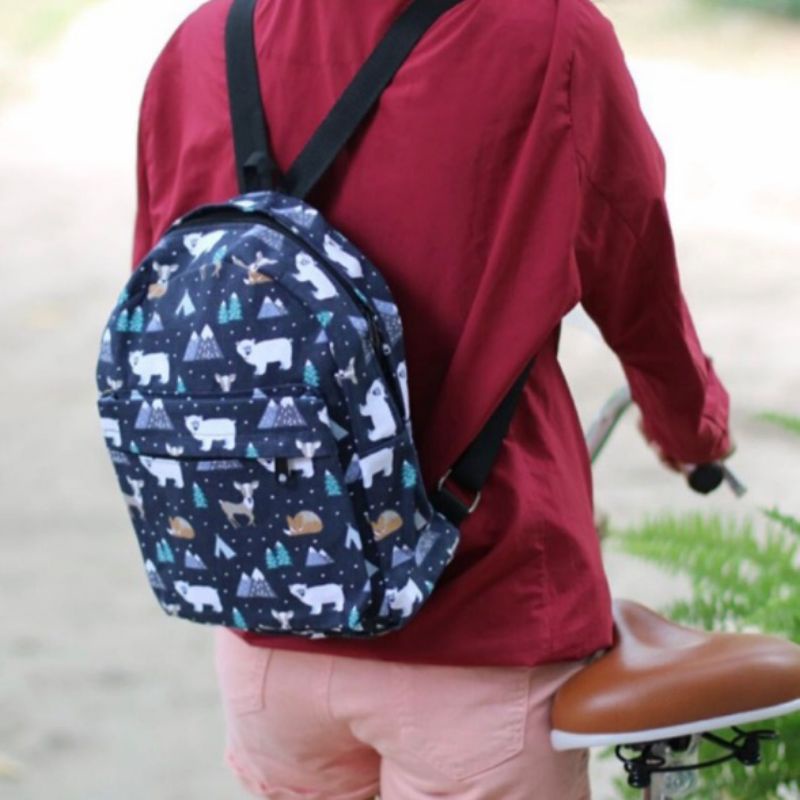 Tas Ransel Sekolah Wanita Bahan Kanvas Motif Murah / Tas Punggung Wanita Kecil Mini