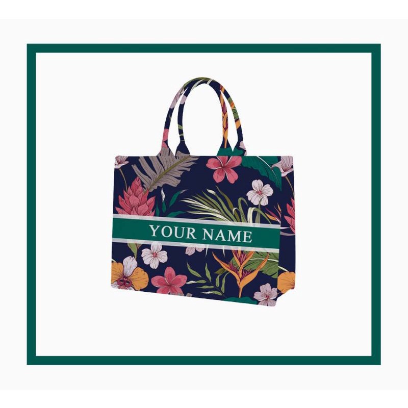 Tas Custom Print Motif Bunga Biru Hijau