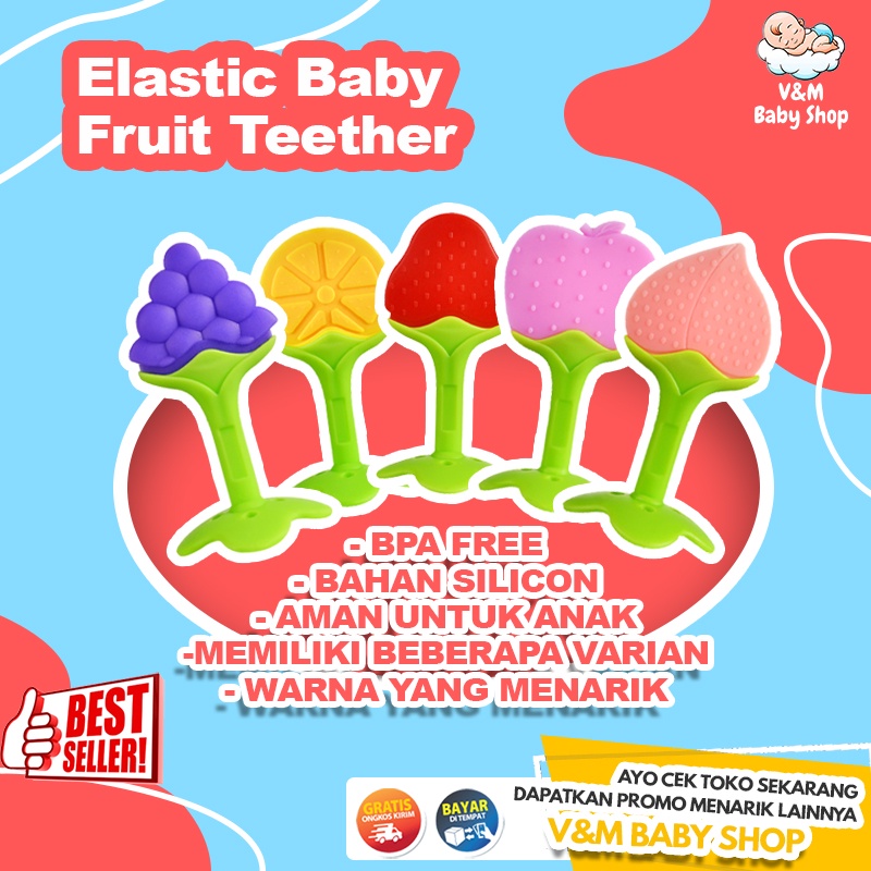 VnM017 | Mainan Gigitan Bayi Bentuk Buah Elastis / Elastic Baby Fruit Teether / Perlengkapan Bayi