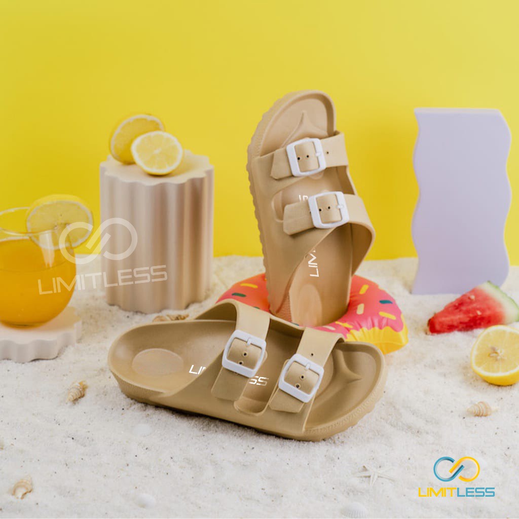 Limitless - Sandal Wanita Sandal Slip On Phylon Strap 2 - Size 36-40-BEIGE