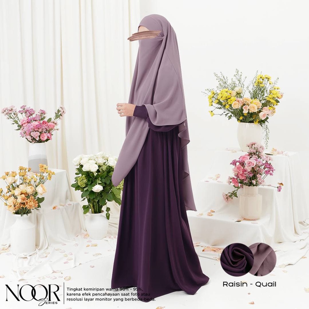 NOOR SERIES by SALEEHA Set Abaya (Raisin) + French Khimar (Warna Quail)