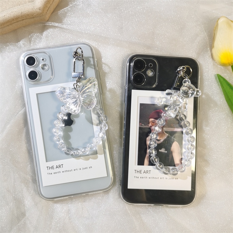 Soft Case Pelindung Transparan Dengan Gantungan Butterfly Untuk IPhone 14 6 S 7 8 SE 2020 7P 8Plus X XS XR 11 12 13 Mini Pro Max