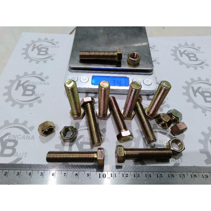 Baut Mur M10 X 45 kuning  / Baut mur m10 x 45 Kuningan kunci 14