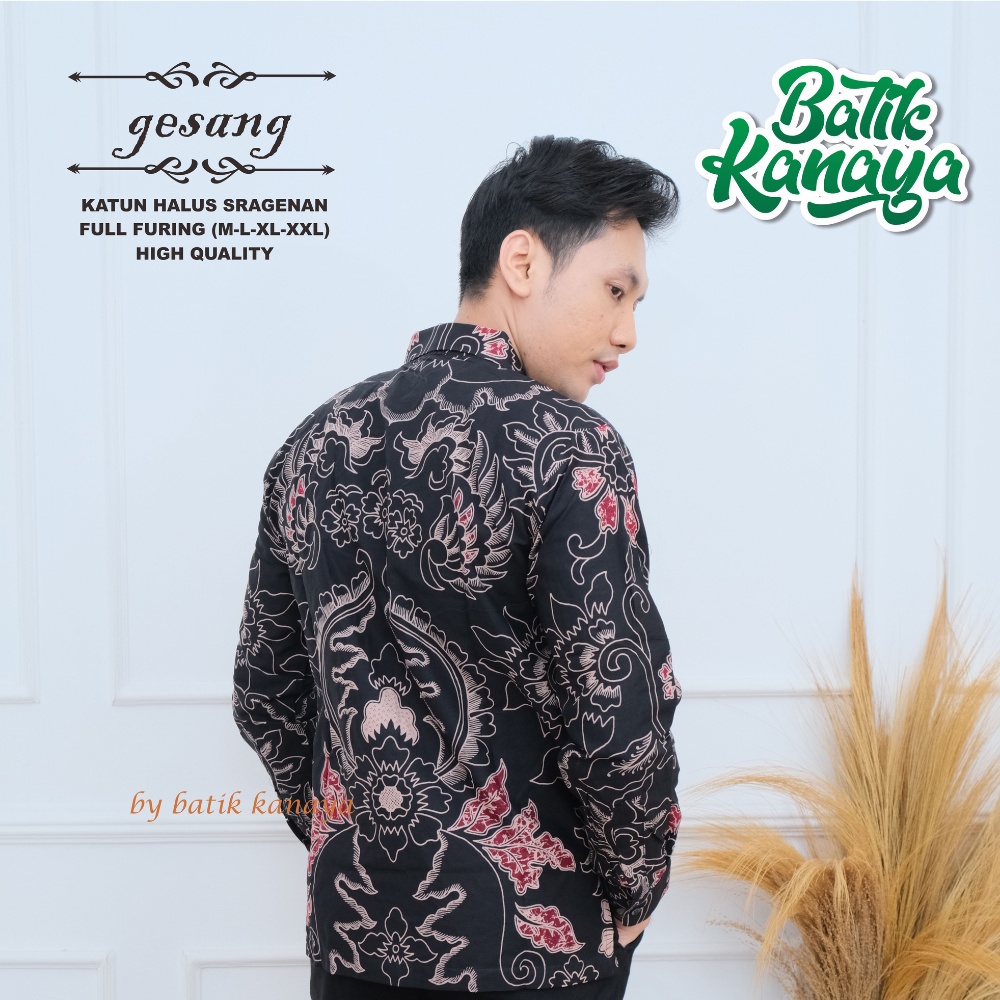 Kanaya - Batik Pria Lengan Panjang Full Furing Bahan Katun Sragenan Gesang Warna Dasar Hitam