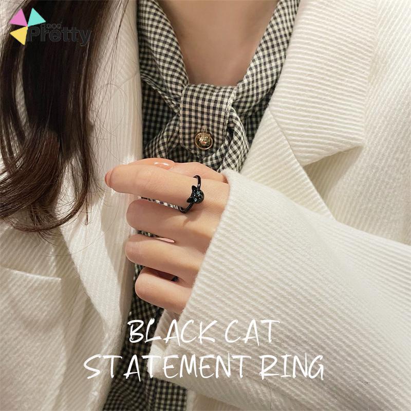 Cincin Kucing Hitam Wanita Trendi Desain Niche Cincin Jari Telunjuk Fashion Kepribadian Cincin - PD