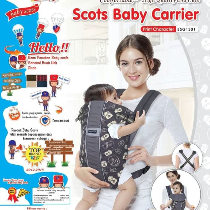 GENDONGAN BABY SCOTS PRINT CHARACTER/ BABY CARRIER/GENDONGAN BAYI BABY SCOTS/GENDONGAN BERKUALITAS