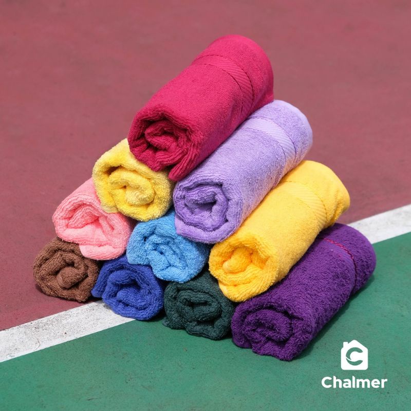 Handuk Sport CHALMER uk 34x80 cm Handuk Salon Handuk Muka Handuk Leher Face Towel Handuk Hotel Towel PREMIUM Putih Abu Brown Biru Navy Coklat Green Grey Hijau Kuning Merah Orange Pink Ungu Putih Purple Red Yellow White