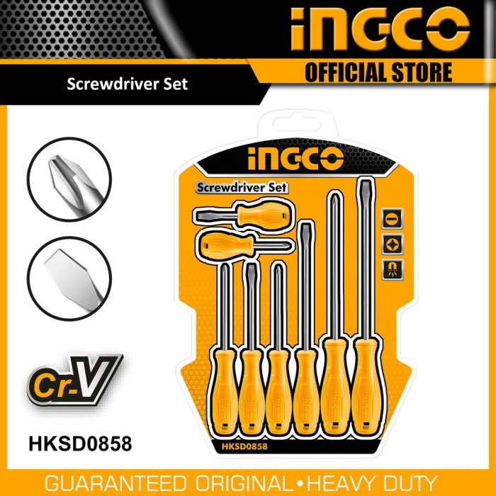 INGCO Obeng Set 8 Pcs Bahan CRV Magnetic Screwdriver Set Gagang Fiber