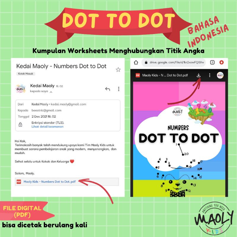 Dot to Dot Belajar Berhitung Mengenal Angka Menggambar Mewarnai Worksheet Lembar Kerja Anak PAUD/TK Printable