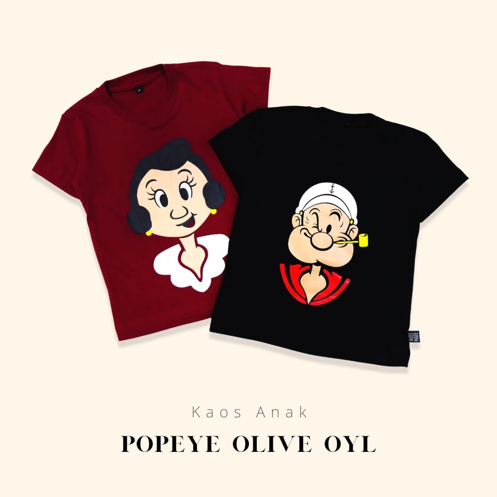 T-SHIRT ANAK UNISEX POPEYE OLIVE - KAOS ANAK COUPLE TERLARIS