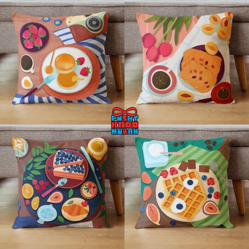 Bantal Sofa Motif Makanan Food Breakfast Cake 40x40 cm - Pusat Kado Murah