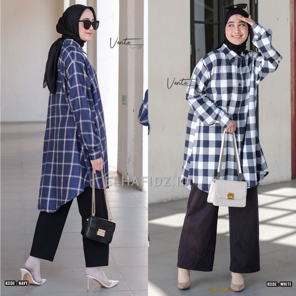 Vente Daily Nafisa Tunik Flanel Jumbo Motif Kotak / Atasan Wanita LD 125 / Tunik Big Size Busui