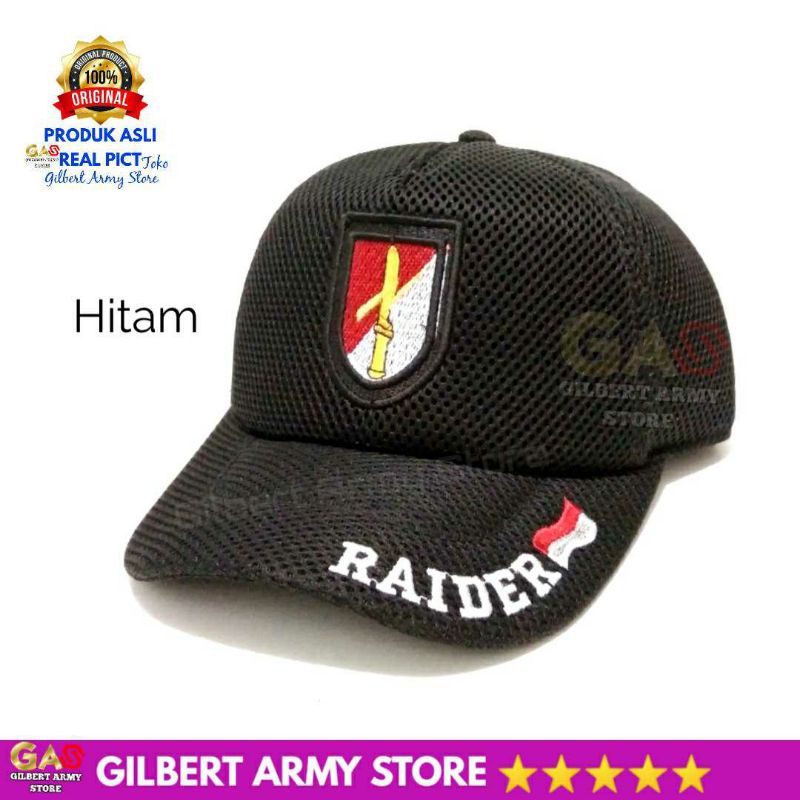 Topi Raider logo merah putih liss Kuning Jaring Hitam Gilbert Army Store Murah Limited edition