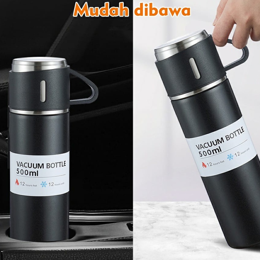 VB3 - Travel Termos Vacuum Bottle Premium Cangkir Set 500ml Gratis 3 Cangkir 500ml