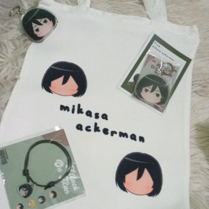 MIKASA ACKERMAN ATTAC ON TITAN TOTE BAG BRECELET KEYCHAIN