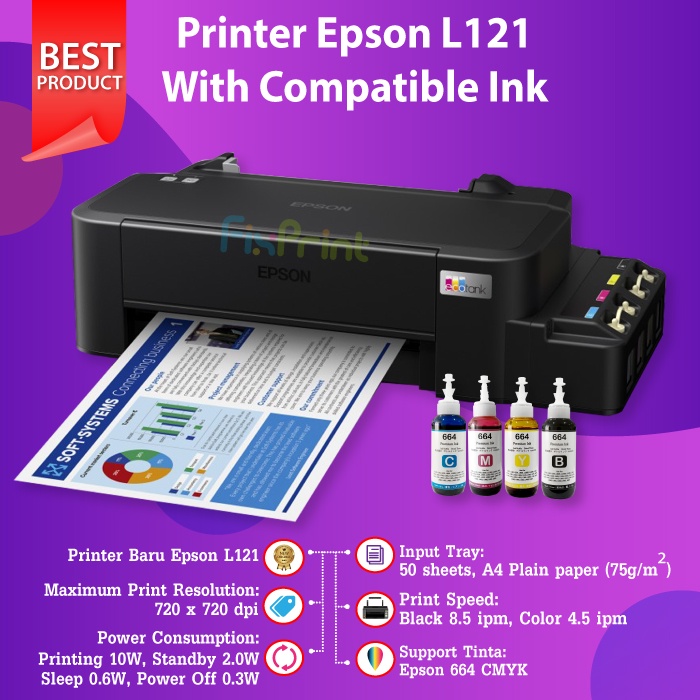 Printer Epson Tank L121 ORIGINAL Pengganti Printer Epson L120 A4 Ink Tank Infus Pabrik Print Saja Print Foto Warna Photo Murah