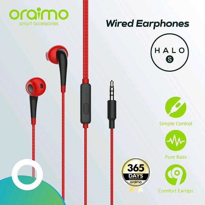 Earphone Oraimo Halo OEP-E21 (Hitam / Putih / Merah) Handsfree Headset