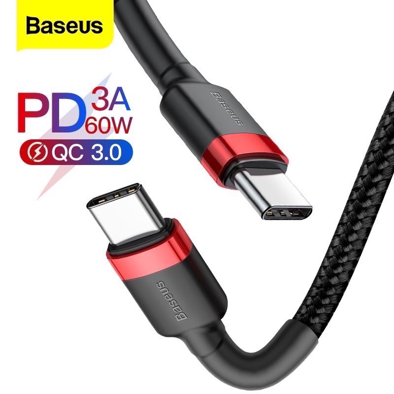 BASEUS Kabel USB Tipe C to Type C PD 3A 60W QC Super Fast Bahan Nilon 1 Meter Original