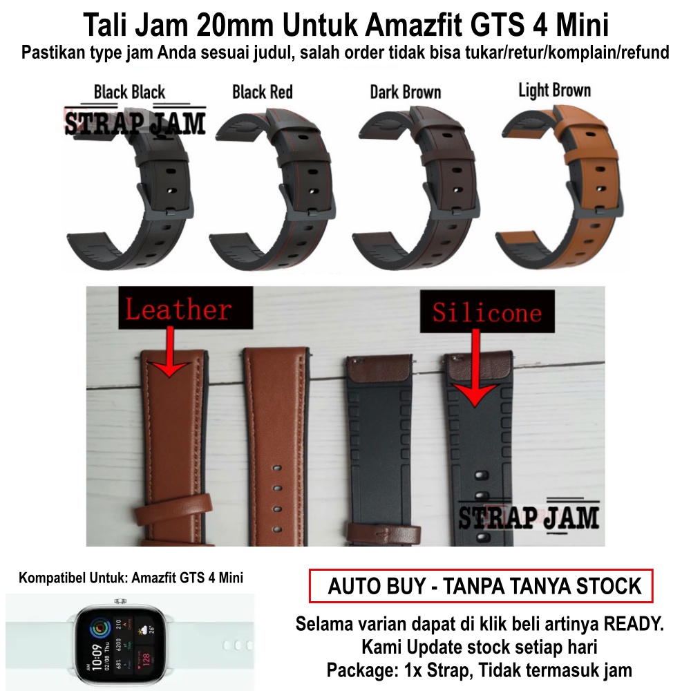 Tali Jam Tangan Amazfit GTS 4 Mini - Strap 20mm Hybrid Perpaduan Kulit dan Rubber