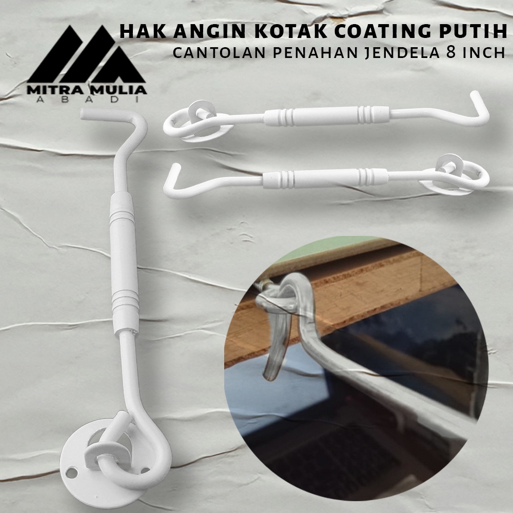 Hak Angin Bulat Coating Putih I Cantolan Penahan Jendela 8 inch / 20cm