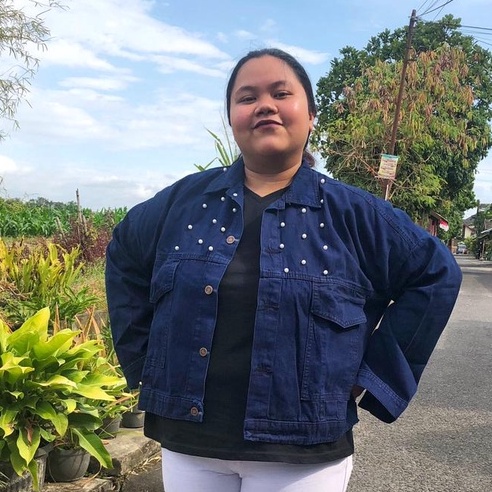 JAKET JEANS ALMA SANDWASH JUMBO LD 100-146 BAHAN DENIM JAKET WANITA CROPTY BIGSIZE-JAKET PEARL LD 140