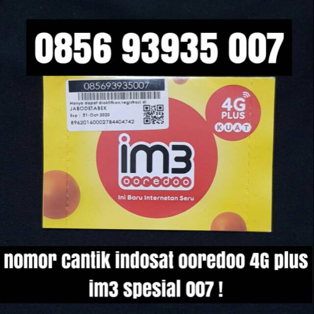 nomer cantik Indosat ooredoo im3 kartu perdana 4G plus james bond 007