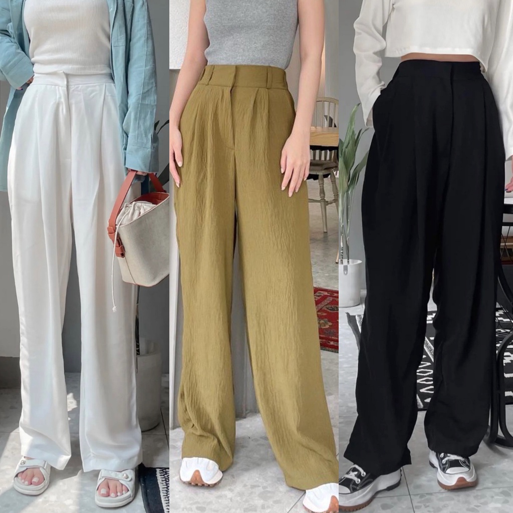 TRIVELA - Kulot Crinkle 992 - Celana Kulot Loose Wanita - Trouser Pants - Hailey Loose Pants SJJ