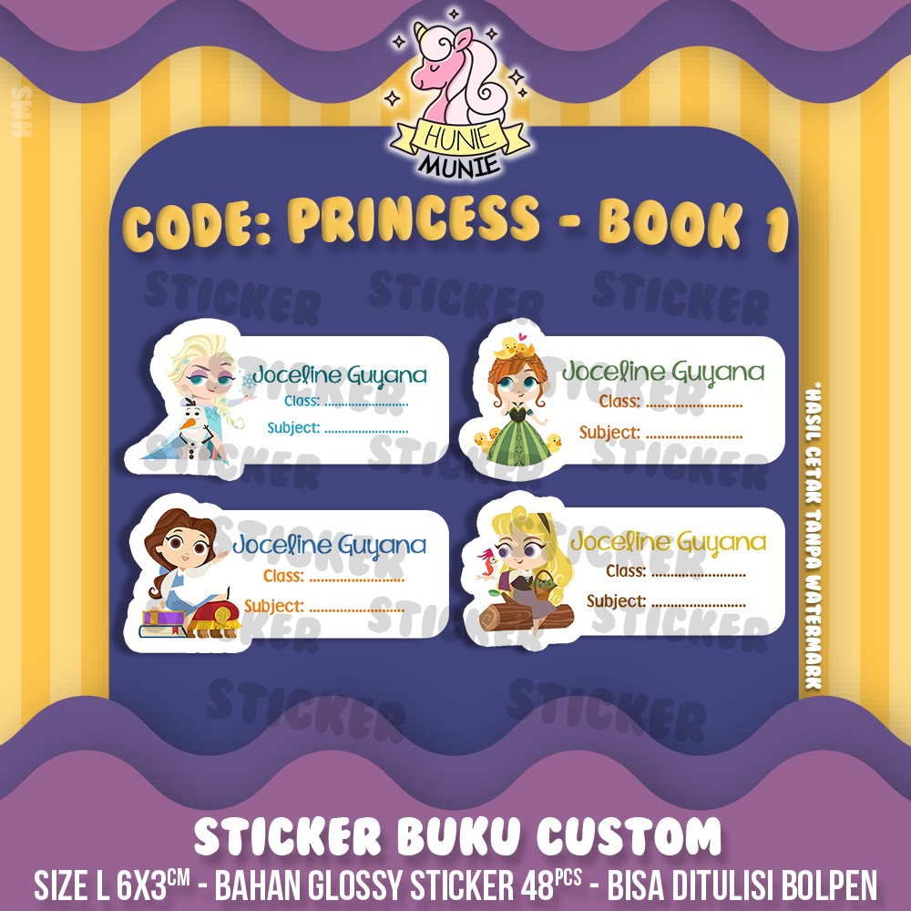 

Sticker Buku Custom (Kelas, Mapel) - Disney Princess (45pcs) Stiker Label