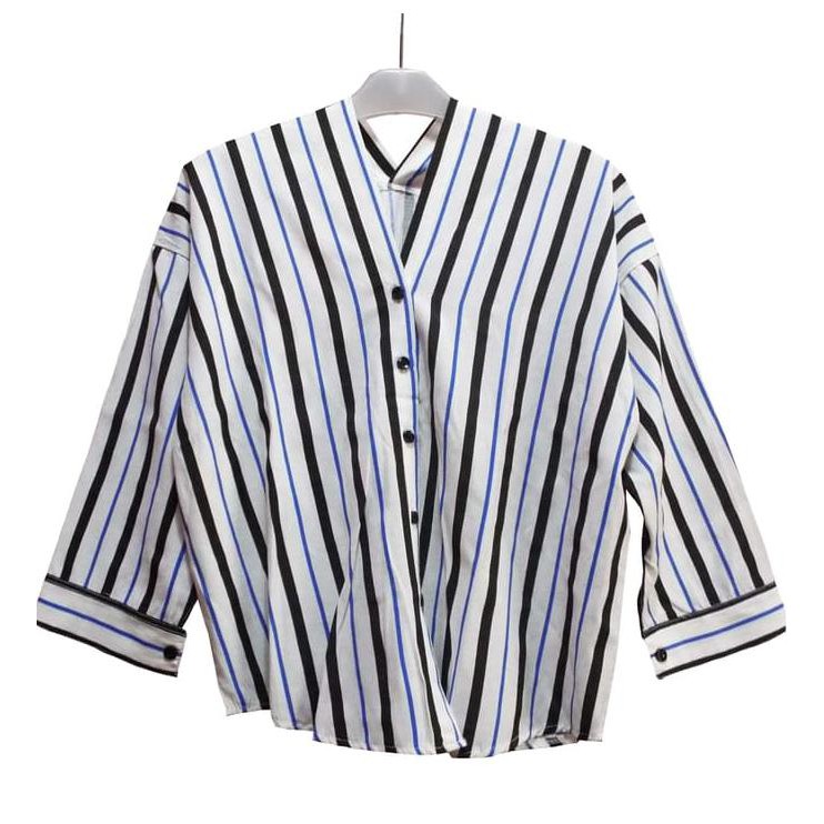 Kemeja V neck wanita katun salur , Nagita salur