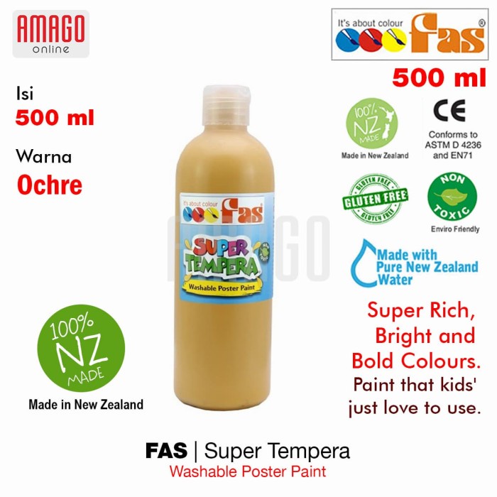 FAS - SUPER TEMPERA WASHABLE POSTER PAINT - 500 ml - OCHRE - 083