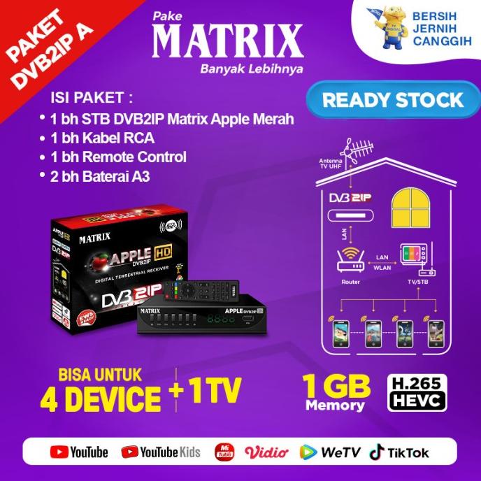 NEW - SET TOP BOX DVB2IP TV DIGITAL MATRIX APPLE MERAH