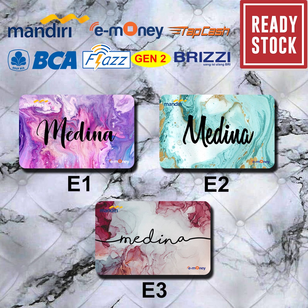 Emoney mandiri flazz bca gen 2 brizzi tap cash custom kartu e toll MARBLE NAMETAG free edit 1 sisi atau 2 sisi cocok untuk komunitas dan souvenir