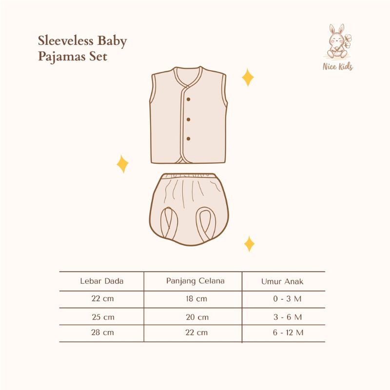 Nice Kids-Sleeveless baby set(Stelan buntung Bayi 0-12 bulan)SNI PREMIUM