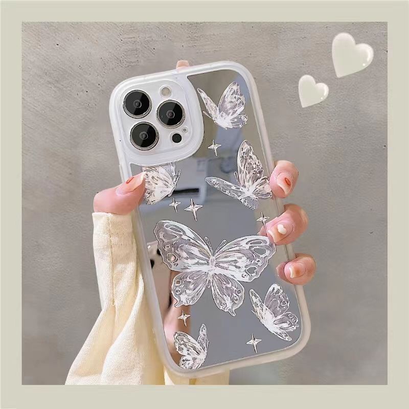 Case Desain Butterfly Aksen Cermin Untuk iPhone 12 13 11 Pro Max X Xs Max Xr
