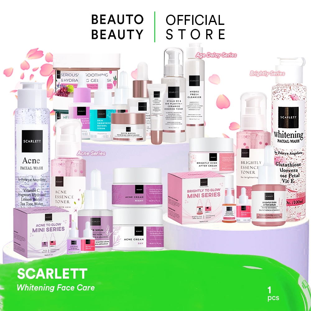 SCARLETT Whitening Face Series / Indonesia Facial Wash Essence Toner Serum Ampoule Day Night Cream C