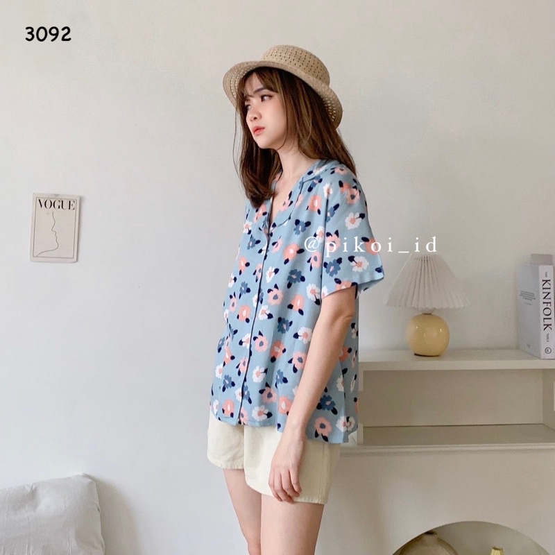 Kemeja lengan pendek motif bunga / kemeja pantai katun rayon murah / kemeja summer lucu 3092