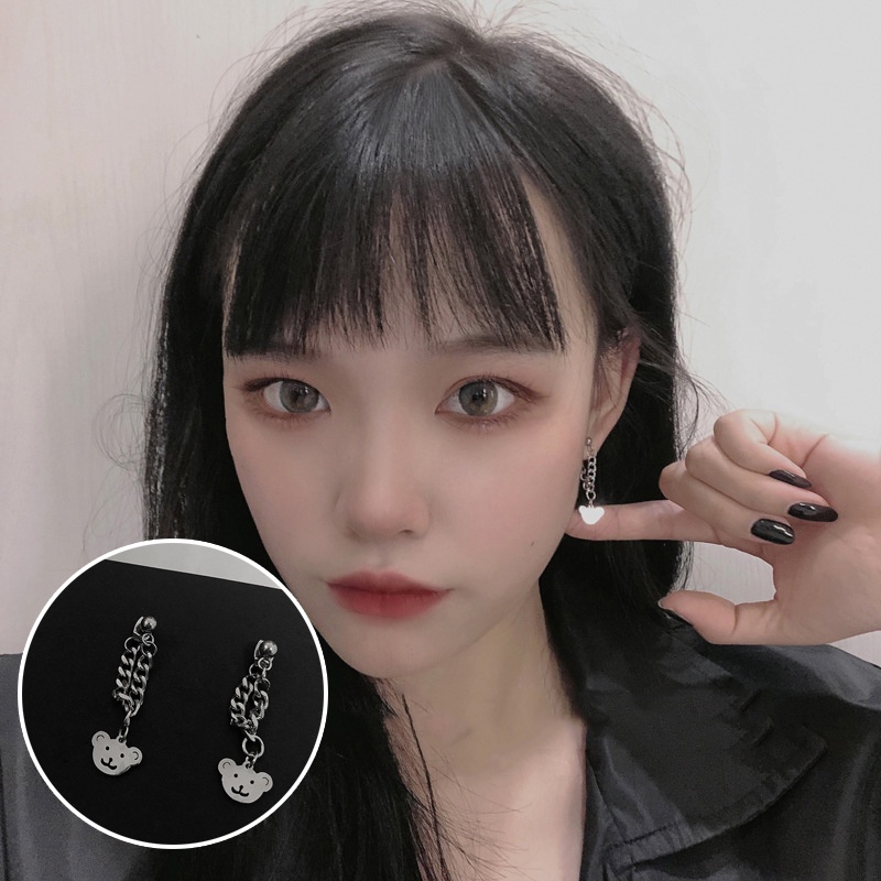 Hip Hop Anting Rantai Desain Beruang Gaya Untuk Wanita Aksesoris Fashion