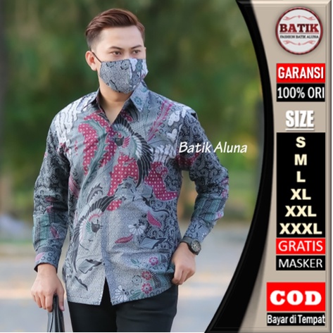 Baju Batik Pria Lengan Panjang Modern Original Premium Kemeja Batik Pria Lengan Panjang Full Furing Reguler Hem Batik Pria Cowok Laki Laki Slim Fit FASHION BATIK ALUNA