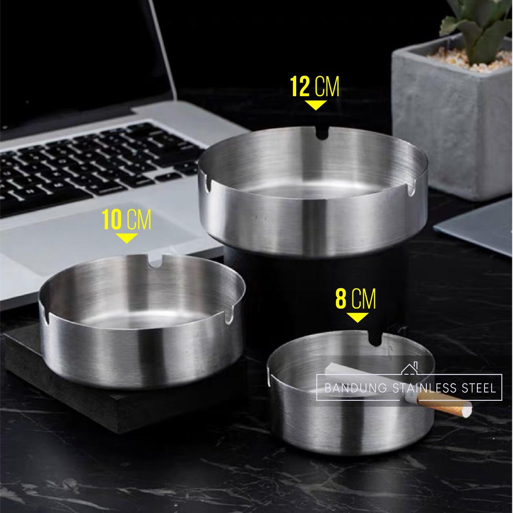 Asbak diameter 8cm 10cm 12cm rokok bulat tinggi stainless steel elegan