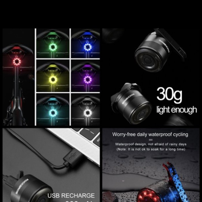 Lampu belakang sepeda rockbros q1 dengan 5 modes 7warna usb rechargeab