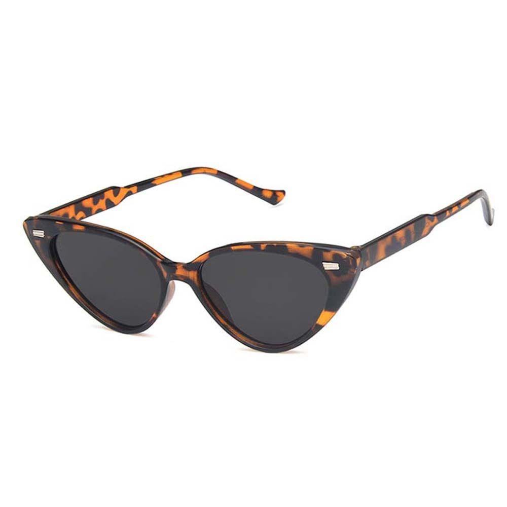 Needway   Wanita Kacamata Hitam Fashion Punk Hip Pop Leopard Print UV400 Bingkai Kecil Padi Kuku Gaya Korea Sunglasses