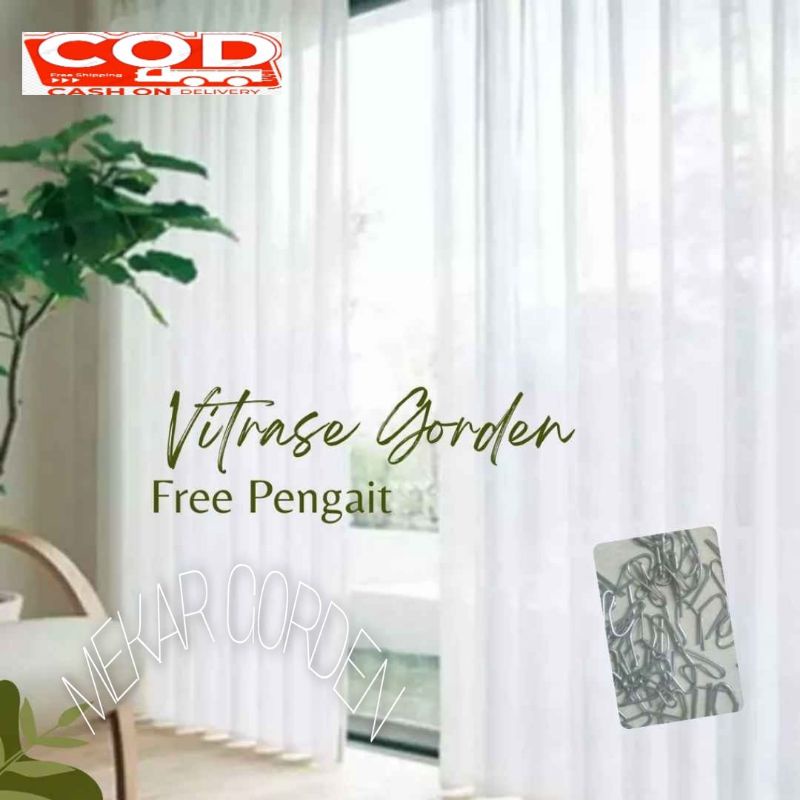 Gorden Vitrase Import Polos Putih ukuran 2meter Dalaman lapisan hordeng jendela Rumah Minimalis